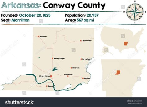 Large Detailed Map Conway County Arkansas Stock Vector Royalty Free