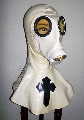 Marquis Fetish Heavy Rubber Nun Gas Mask Latex Hood White Habit No Suit