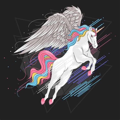 Flying Winged Unicorn With Rainbow Hair 1156767 Vector Art At Vecteezy
