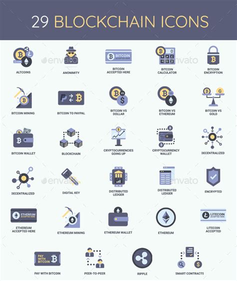 Cryptocurrency Bitcoin And Blockchain Icon Set By Krafted Graphicriver