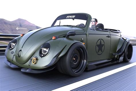 This Low Slung Volkswagen Beetle Roadster Is An Army Green Street Drag