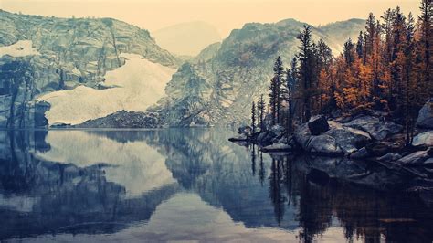 Landscape Lake Mountain Winter Trees Nature Wallpapers Hd