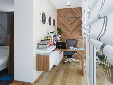Small Narrow Home Office Design With Swing Open Adjsutable Wood