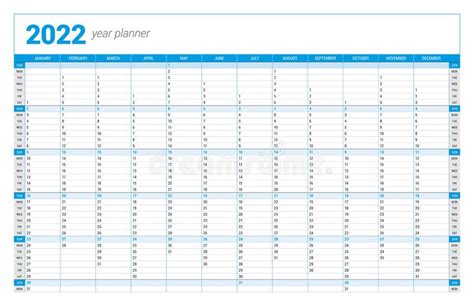 Calendar Yearly Planner Template For 2022 Printable Template Week
