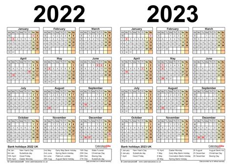 Two Year Calendars For 2022 And 2023 Uk For Pdf