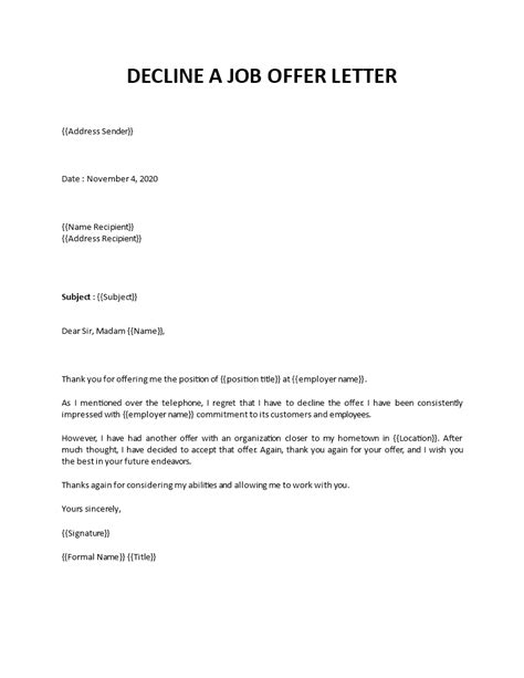 Decline Offer Letter Due To Salary 66 Offer Letter Templates Word