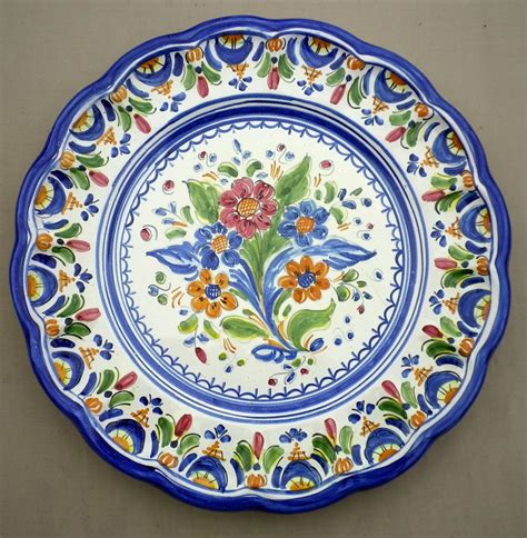 Vintage Hand Painted Portuguese Majolica Wall Plate Portugal Floral