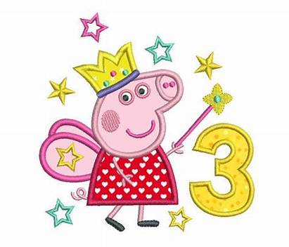 Birthday 3rd Peppa Pig Embroidery Applique Fairy