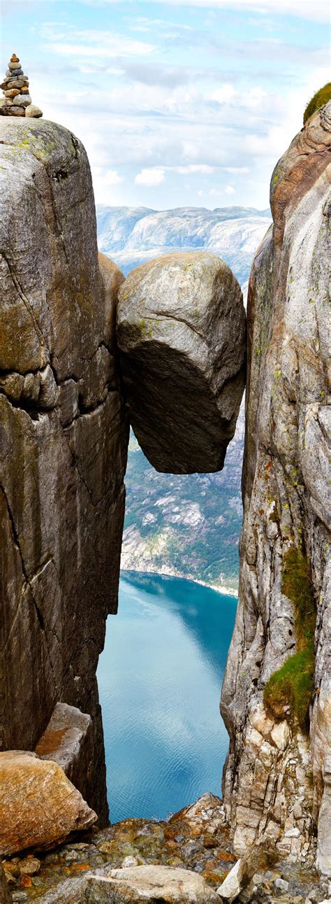 Kjeragbolten Kjerag Norway Snowy Peaks Rv Park