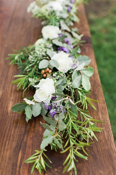Greenery Table Runner On Farm Wood Table Wedding Inspiration