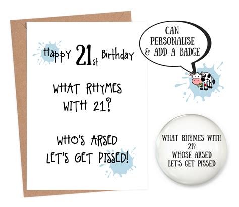 With artwork styled for him and her, you're sure to uncover something funny, rude, or traditional to mark the big day the right way. Funny 21st birthday cards | personalised 21st birthday ...