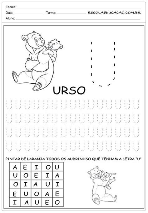 Atividades Vogal U Educação Infantil