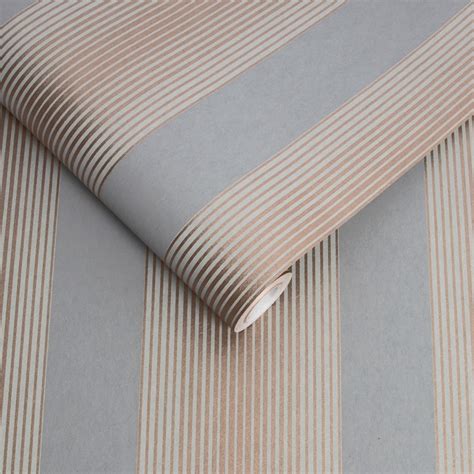 Lagom Stripe Wallpaper 106766 By Graham And Brown In Grey Rose Gold Buy