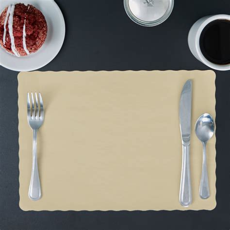 Choice 10 X 14 Ecru Colored Paper Placemat With Scalloped Edge 1000