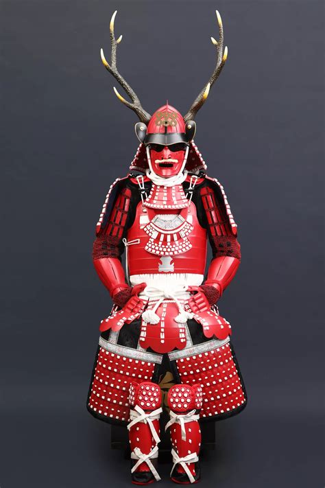 handmade red japanese samurai armor for yukimura sanada with brown deer antlers life size suit