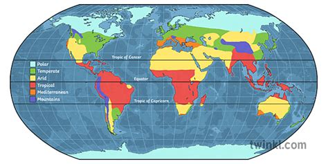 Climate Zones Robinson Projection World Map Geography Ks2