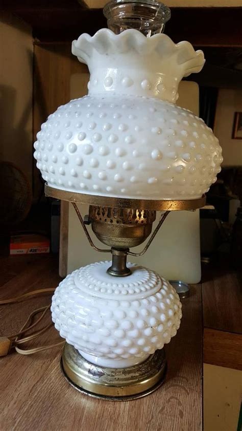 Vintage Fenton Milk Glass Hobnail Electric Hurricane Table Top Lamp