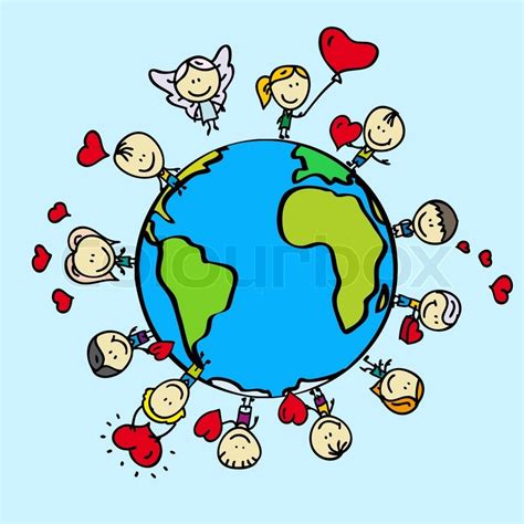Kids Around The World With Love Valentine Hearts Vector