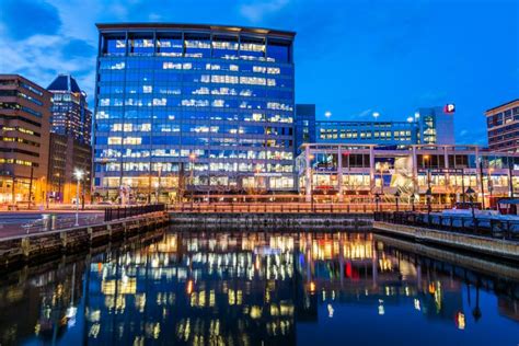 Long Exposure Of The Inner Harbor At Night In Baltimore Maryland