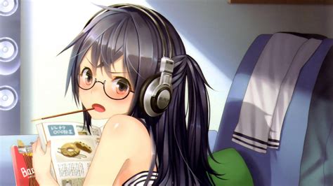 Cute Anime Girl Wearing Headphones Wallpaper Moe Headphone 1366x768