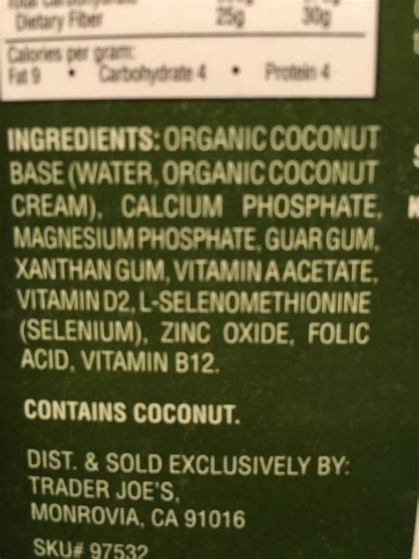 Trader Joe S Original Unsweetened Coconut Milk Calories Nutrition