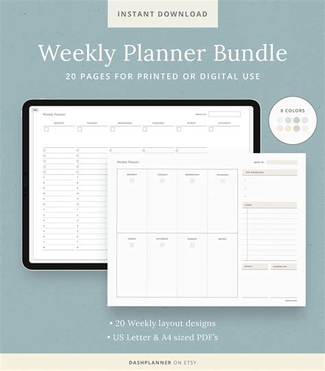 Weekly Planner Bundle Printable Digital Planner Goodnotes Template