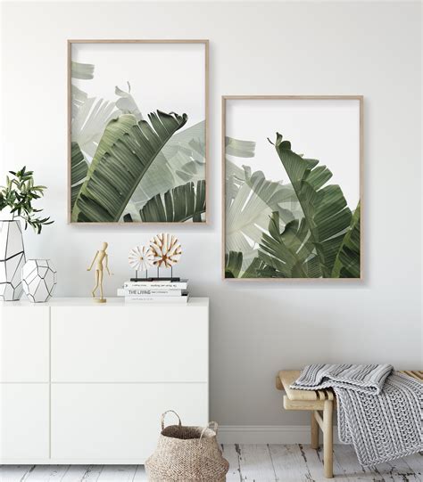 2 Tropical Plant Prints Printable Art Banana Leaf Prints Etsy