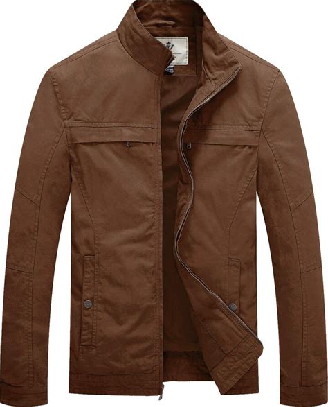 Wenven Mens Casual Jacket Outdoor Lightweight Cotton Coat Classic