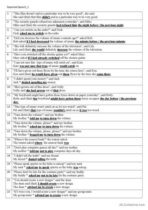 Reported Speech General Gramma English Esl Worksheets Pdf And Doc