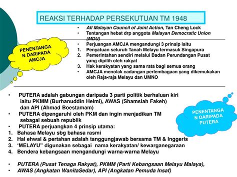 7.1.5 parti politik di malaysia sehingga tahun 1963 parti politik di tanah melayu (1963) v malayan democratic union(mdu) v pertubuhan kebangsaan melayu bersatu. PPT - KEMERDEKAAN TANAH MELAYU PowerPoint Presentation ...