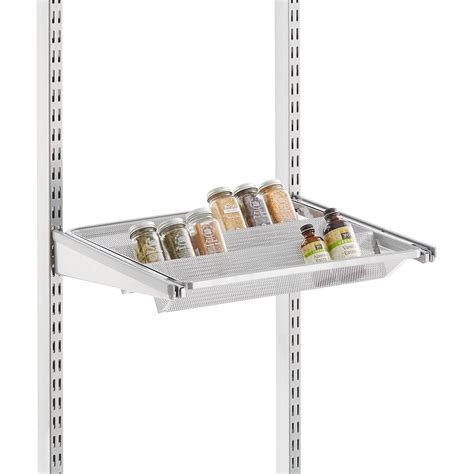 Shelves can be cut to any length up to 6'. Platinum elfa 18" Gliding Tiered Shelf | The Container Store