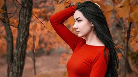 Wallpaper Trees Portrait Profile Long Hair Looking Away Eyeliner