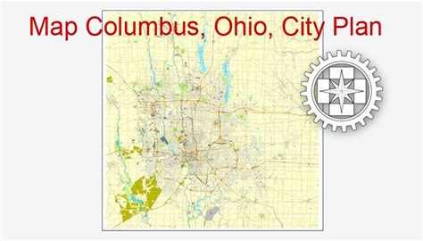 Columbus Ohio Us Vector Map Printable City Plan Adobe Illustrator Full