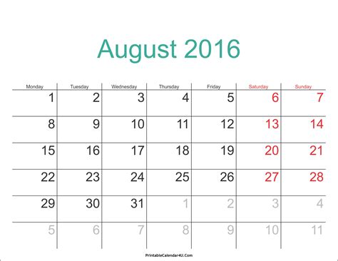 20 August 2016 Calendar Free Download Printable Calendar Templates ️