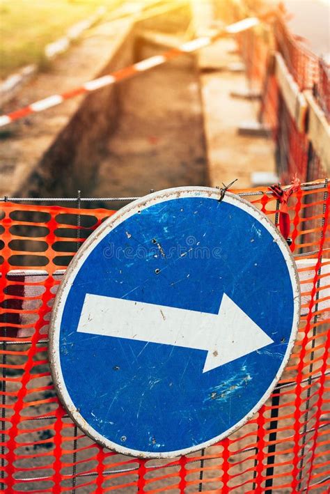 Blue Detour Sign For Roadworks Stock Photo Image Of Pavement Road