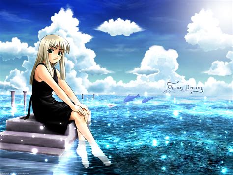 Animal Barefoot Blonde Hair Brown Eyes Clouds Dolphin Dress Sky Water