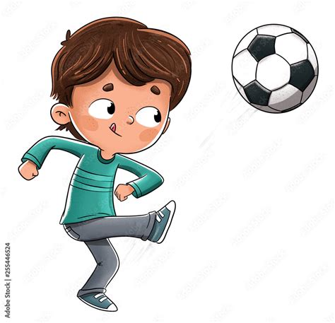Niño jugando al futbol lanzando la pelota Stock Illustration Adobe Stock