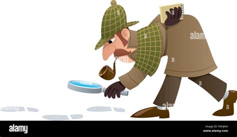 Cartoon Illustration Of Detective Following Footprints Stock Vector