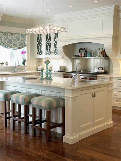 Neutral traditional kitchen with cream cabinets & green island. Cream Colored Kitchen Cabinets | Houzz