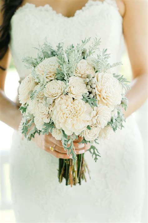 White Wood Flower Bridal Bouquet