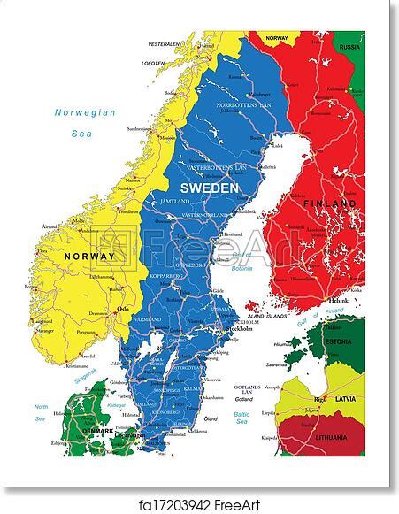 Free Art Print Of Sweden Map Highly Detailed Vector Map