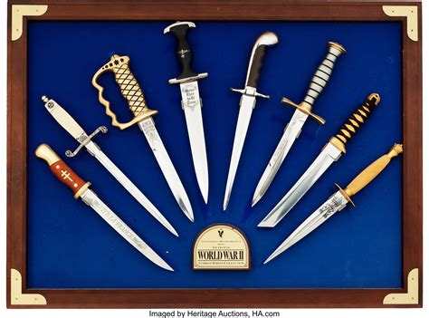 Franklin Mint Framed Display Of World War Ii Knives Edged Lot