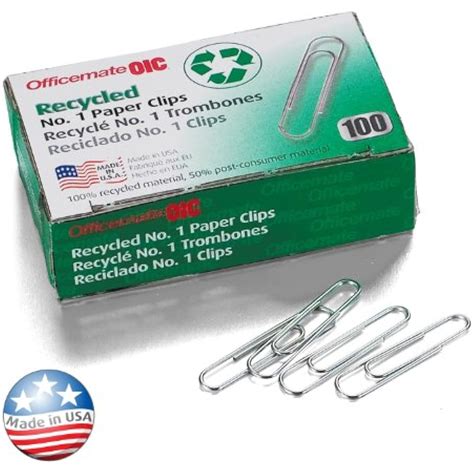 Officemate Recycled No 1 Paper Clips Pack Of 10 Boxes 100 Each 99961