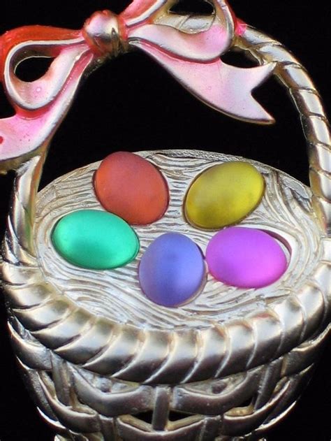 Jj Nwt Gold Multi Pink Purple Green Easter Egg Hunt Basket Pin Brooch