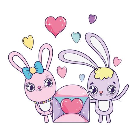 Premium Vector Cute Rabbits Couple With Envelope Valentines Day