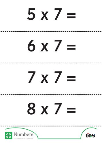 Seven Times Table Flash Cards Without Answers Teaching Resources