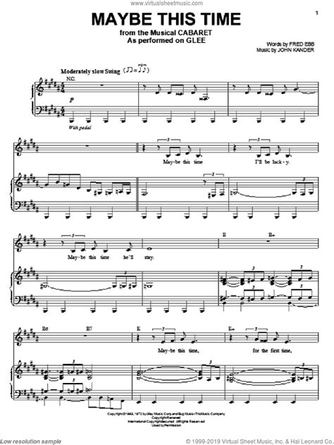 Glee Cast Maybe This Time Sheet Music For Voice And Piano Pdf