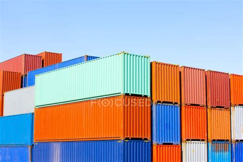 Cargo Containers In Shipping Dock — Stack Large Group Of Objects