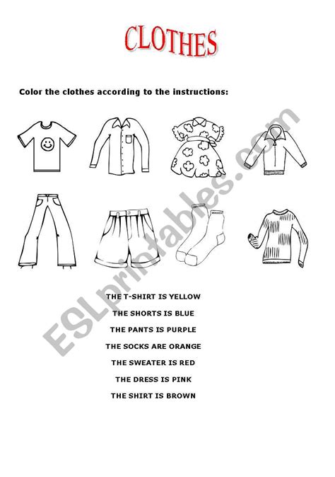 Color The Clothes Esl Worksheet By Veve25