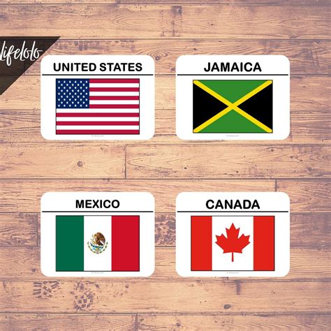 North America Flags Flash Cards Geography Montessori Homeschool